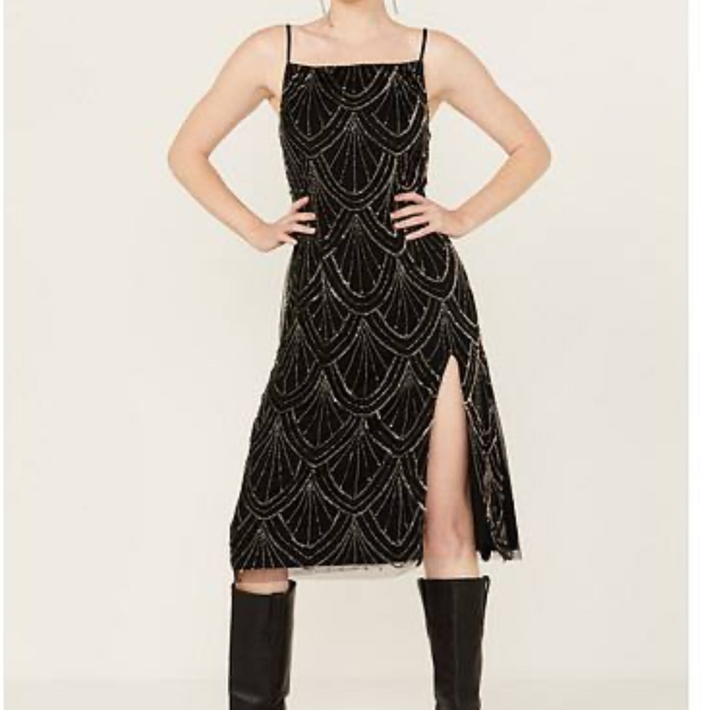 Angie Black and Silver Embellished Midi Dress